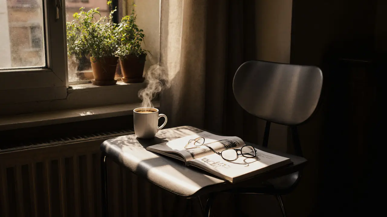 An empty chair beside a sunlit window in a Milan apartment, hinting at a recent meaningful human connection.