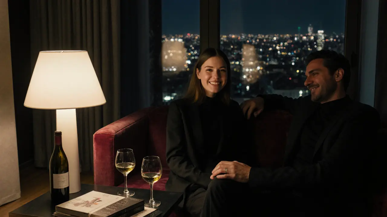 An intimate, quiet moment in a minimalist Milan apartment with soft lighting.